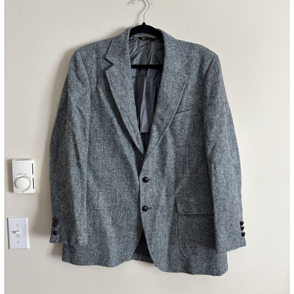 VTG Harris Tweed‎ 42 Mens Blazer Jacket Blue Scottish Wool Handwoven
